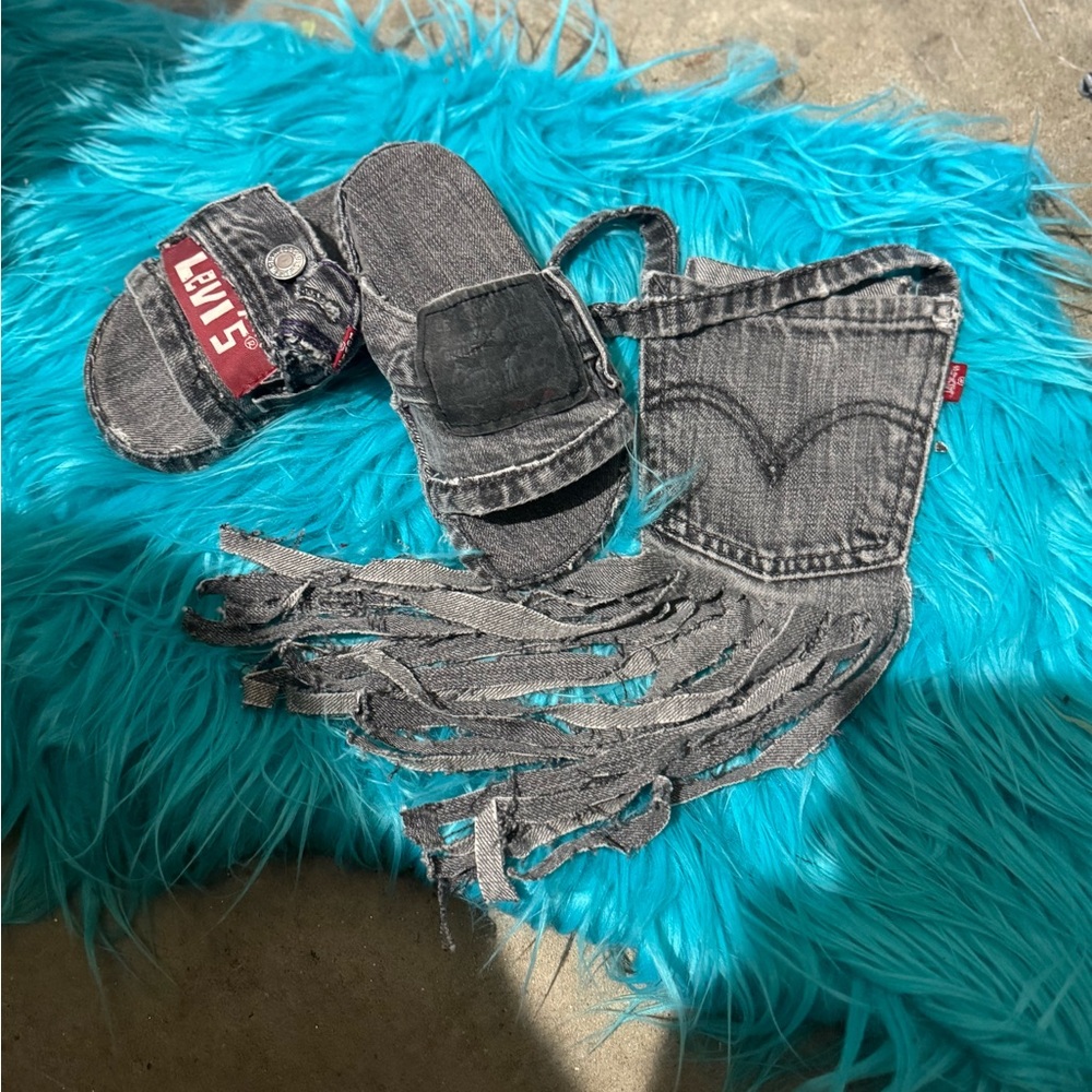 Levi's Gray Denim Fringe Slides w/ fringe handbag